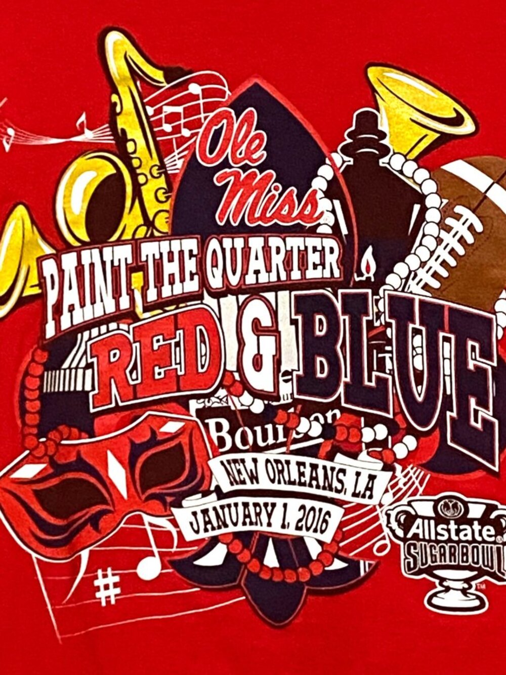 Ole Miss Allstate Sugar Bowl T-Shirt Womens S Red‎ and Blue New Orleans 2016